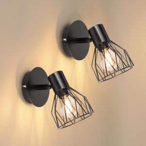 Cheng-Applique Murale Industrielle Interieur, Vintage Aplique Mural Chambre Noir E14, 2 Pack Lampe Cage Réglable Applique En Métal Pour Maison Salon Couloir Boutique - Neuf