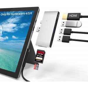 Station d'accueil pour Surface Pro 4/Pro 5/Pro 6 Hub USB 3.0 x 3, lecteur de carte m&eacute;moire SD et TF/Micro SD, convertisseur de port HDMI 4K Accessoires pour Microsoft Surface Pro 6/5/4 - Neuf