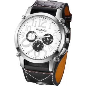 Eryi-Montre Homme Bracelet Cuir:Montre Homme Gros Cadran Rond Steampunk Et Rock Analogique Quartz Montre À Aiguilles Avec Large Bracelet Cuir Facile À Lire - Cadeau Anniversaire Fêtes Des Pères - Neuf