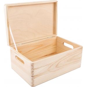 lbgwp60-Boite Rangement En Bois | 30 X 20 X 14 Cm (+/- 1 Cm) | Non Peint | Couvercle Et Poignées | Boite En Bois | Boite A Souvenir | Boîte Caisse Malle Coffre | Brut Et Non Poncé - Neuf