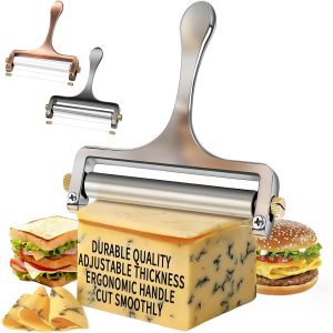 Letnerny-Trancheuse À Fromage En Acier Inoxydable Pour Mozzarella, Cheddar, Gruyère ¿ Avec 1 Fil Supplémentaire ¿ Épaisseur Réglable Pour Fromage En Bloc (Argenté) - Neuf