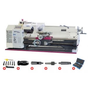 Tour &agrave; m&eacute;taux d'&eacute;tabli hauteur des pointes 125 mm entre-pointes 550 mm al&eacute;sage 21 mm 0,75 kW 230V 6 vitesses avec accessoires Optiturn TU2406 PACK 230V - Neuf