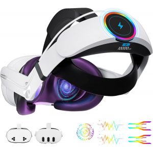 MEVRONISSHOP-Headstrap Compatible avec Meta Quest 3/Quest 3S, Bandeau RGB avec Batterie 10000mAh, Bandeau R&eacute;glable &agrave; Recharge Rapide, Accessoire VR, dur&eacute;e de Jeu Prolong&eacute;e de 4 Heures - Neuf