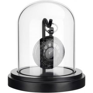 Kal-7.6x10.5cm Vitrine De Montre De Poche En Verre Pour Montre Cloche Dôme Cloche À Dôme Avec Base En Bois Et Crochet En Métal Pour Médailles De Montre De Poche (Noir) - Neuf