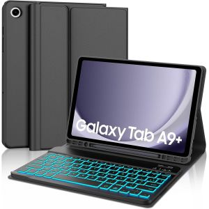 Clavier Samsung Tab A9 Plus 11"" 2023, Rétroéclairage 7 Couleurs, Azerty Français Étui Clavier Magnétique Bluetooth Sans Fil Etui Housse Pour Samsung Tab A9 Plus (Sm-X210/X216/X218), Noir - Neuf