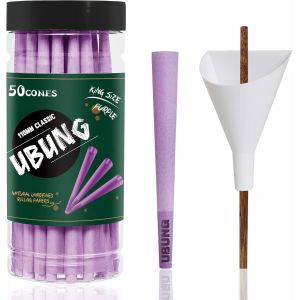Kyaoayo-Cônes 50 Pcs, King Size Cône Pré Roulé La Couleur Violette Avec Filtres, Cône Fini Feuille À Rouler, Papier A Cigarettes La Couleur Violette, Comprend 1 Trémie Et 1 Poussoir - Neuf