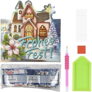 Diamond Painting Carte De Présentation | 370 G/M² | 16,3 Cm X 16 Cm | Avec Enveloppe Et Outils (Église | Joyeuses Fêtes) - Neuf