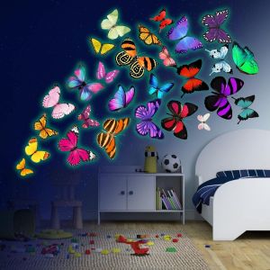 Trahoo-Papillon Sticker Mural Lumineux Papillon Phosphorescente Papillon Autocollants Muraux Fluorescents Stikers Murals Enfant Autocollant Mural Chambre Lumineux Autocollant Fille Chambres Décoratio - Neuf