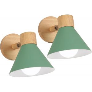 Subzonal-Lots De 2 Appliques Murales Int&eacute;rieur Moderne E27 Lampe Murale Industrielle R&eacute;glable Applique Murale Bois Pour Chambre Salon Couloir Caf&eacute;, &Oslash;18cm(Vert) - Neuf