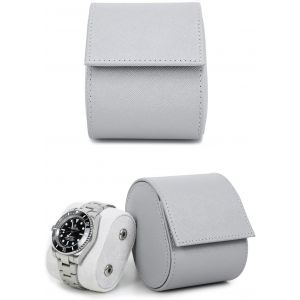 Kal-Étui De Rangement Pour Montre En Cuir Saffiano Boîte De Montre De Voyage En Cuir Pour 1 Montre Étui De Montre Portable Pour Homme Avec Coussins Amovibles (Gris) - Neuf