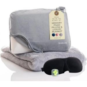 Travellow Ensemble Oreiller et Couverture de Voyage Kit de Voyage Ultime 4 en 1 avec Oreiller en Mousse a memoire de Forme, Couver - Neuf