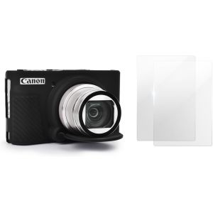 Étui Sx740 [Avec 2 Films Trempés Lcd], Étui De Protection En Silicone Compatible Avec Canon Powershot Sx730 Sx740 Hs,Étui Pour Appareil Photo Canon Sx740 Sx730 - Noir[CLI0687] - Neuf