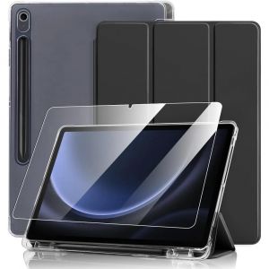 Coque + Verre Tremp&eacute; pour Samsung Galaxy Tab S10 FE / S9 FE (10,9 Pouces) Antichoc avec Porte-Stylet - Noir - Neuf