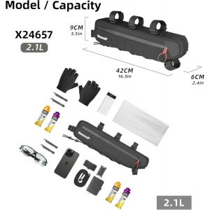 Sacoche pour cadre de vélo,sacoche triangulaire imperméable sous tube supérieur,pochette de rangement d'angle,accessoires de cyclisme et de vélo de route,2,1 L,beige - Neuf
