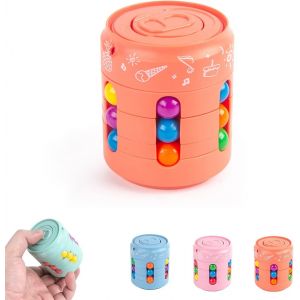 Jouets De Cube De Haricots Magiques Rotatifs, Jouets De D&eacute;compression De Cube Magique De Spinner De Fidget Cube Magique Du Bout Des Doigts Jouets De Puzzle De Haricots Magiques De Rotation &Agrave; Main Finge Orange - Neuf