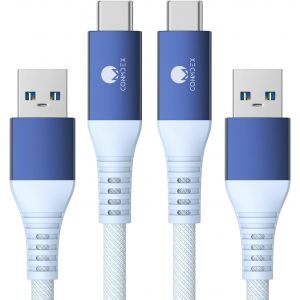 Lot de 2 câbles USB C courts 50CM/0,5M 10Gbps USB 3.1 Gen2 Type C Android Auto QC3.0 3,1 A USB A vers C Chargeur rapide pour Samsung Note20 Galaxy S23/S22 Z Flip 5 Tab S9 Pixel 8 Bleu - Neuf