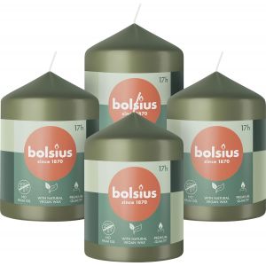 SANSH-- Lot de 4 bougies piliers - Vert - 8 x 6 cm - Longue durée de combustion de 17 heures - Non parfumées - 5% Cire naturelle végétalienne - Sans huile de palme - Neuf
