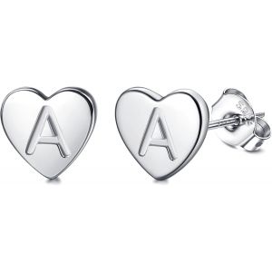 Kal-Boucles D'oreilles En Argent 925 Pour Femme Boucles D'oreilles Initiale, Lettre Boucles D'oreilles Enfants Filles, Boucles D'oreilles Coeur Or/Argent, Cadeaux Pour Filles Enfant - Neuf