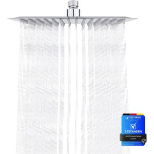 JEXNOVASHOP-Tete de Douche Inox - Economie d'Eau, Pommeau de Douche Carr&eacute; 20CM, Pluie Universelle Filetage 1/2 Pouce, Rotatif 360&deg;, Inclinable 30&deg;, Facile &agrave; Installer et &agrave; Nettoyer - Neuf