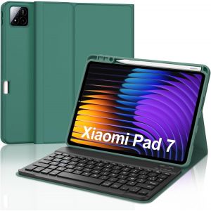 Coque Clavier pour Xiaomi Pad 7, Clavier pour Xiaomi Pad 7 Pro 11.2 Pouces 2025, AZERTY Clavier Bluetooth D&eacute;tachable avec Fente pour Stylo pour Tablette Xiaomi Pad 7/7 Pro 11.2"", Vert fonc&eacute; - Neuf