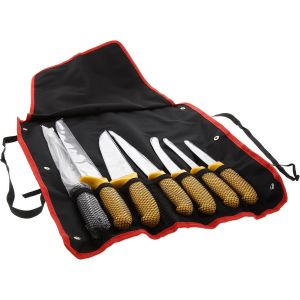 Kalanka-- Set De Couteaux De Boucher Authentique - 6 Couteaux + 1 Fusil D`Aff&ucirc;tage + 1 Sac Convertible En Tablier - Acier 3cr14 - Compatible Lave-Vaisselle - Bo&icirc;te Couleur - Neuf