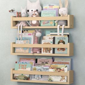 Lot De 3 &Eacute;tag&egrave;res Murales en Bois, Biblioth&egrave;que Montessori Rangement Tablette Livre pour Chambre et D&eacute;coration Enfant. 41 cm, Blanc - Neuf
