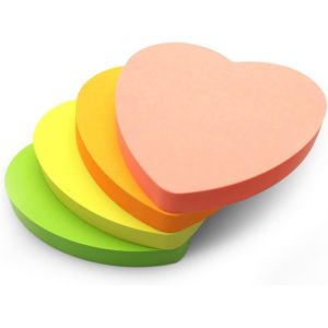 Lot De 4 Blocs De Notes Adh&eacute;sives En Forme De Coeur Evergreen Goods| Couleurs Fluo | Adh&eacute;sif Amovible | Couleurs Assorties - Neuf