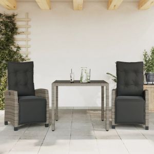 Prolenta Premium - Ensemble &Agrave; Manger De Jardin 3 Pcs Coussins Gris R&eacute;sine Tress&eacute;e - Neuf