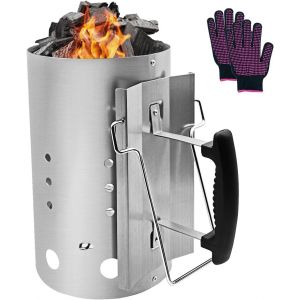 Ulteronixshop-Grande chemin&eacute;e d'allumage au charbon de bois avec poign&eacute;e de s&eacute;curit&eacute; pour barbecue en plein air, camping, argent&eacute; - Neuf