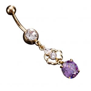 Piercing De Nombril En Acier Chirurgical Avec Fleur En Zircone Pour Femme (Violet) - Neuf