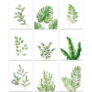 Eryi-9 Pcs Aquarelle Plantes Tropicales Sans Cadre Impressions Sur Toile Décoration Murale Feuille Tropicale Toile Mur Art Impressions Preppy Chambre Décor Mur Art Collège Dortoir Sans Cadre - Neuf