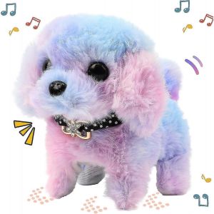 Peluche interactive arc-en-ciel pour chiot qui marche et qui aboie, remue la tete et hoche la tete, jouet educatif pour Paques et Noel - Neuf