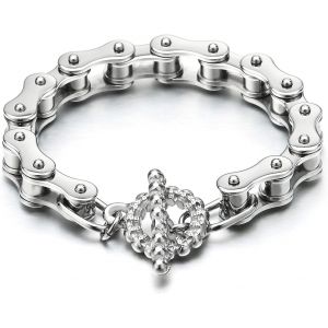 Eryi-Bracelet - Homme Acier Inoxydable Bracelet Chaîne De Vélo Moto Avec Crâne Fermoir En T Toggle - Punk Rock - Neuf