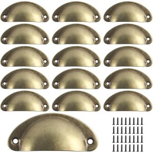 (Vintage Jaune) 16 Poign&eacute;es de Coquille, Poign&eacute;es de Tiroir Vintage, Poign&eacute;es de Porte d'Armoire de Cuisine Vintage Demi-Ronde, Poign&eacute;es de Porte de Commode de Meuble - Neuf