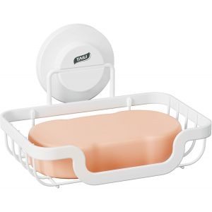 CAUC-Porte-Savon &Agrave; Ventouse, Porte-Savon pour Mur De Douche, Plateau &Eacute;gouttoir pour Salle De Bain, Porte-&Eacute;ponge en Acier Inoxydable Antirouille pour Baignoire, Cuisine, sans Per&ccedil;age, Blanc - Neuf