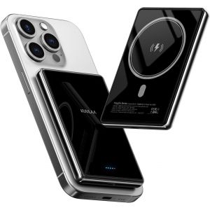 Magsafe External Battery 10000 Mah Magnetic Power Bank External Charger, Pd 20 W Quick Charge Power Bank Usb C Input & Output, For Iphone 16/15/14/13/12/Magsafe Case, Mirror Body, Black - Neuf