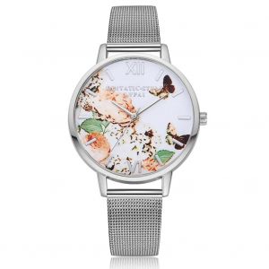 Lvpai Femmes Dame Fleur Motif Montre Maille Bracelet Quartz Analogique Cadeau Montre-Bracelet (Argent) - Neuf