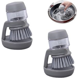 Pi&egrave;ces Brosse &agrave; Vaisselle de Cuisine,Brosse Vaisselle avec R&eacute;servoir,Brosse de Lavage avec Distributeur de Liquide Vaisselle Int&eacute;gr&eacute; et Support,pour Nettoyage de Vaisselle, Plateaux(Gris) - Neuf