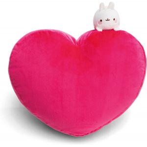 Cauc-Coussin Molang Forme C?ur 42x27 Cm Avec Doudou Molang 10cm Rose - Coussins En Peluche Doux Pour Les Gar&ccedil;ons, Les Filles, Les B&eacute;b&eacute;s - Id&eacute;al Pour La Maison, La Maternelle Ou En D&eacute;placement - 61679 - Neuf