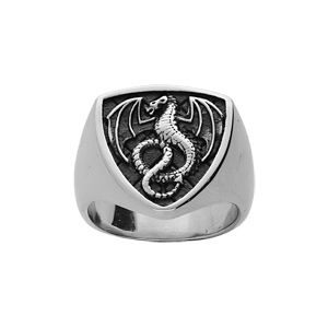 Bague Acier Forme Ecusson Fond Patin&eacute; Dragon - Neuf