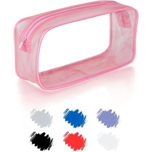Grande Trousse Scolaire, Trousse Transparente Scolaire Garcon et Fille, Trousse Toilette Transparente Hommes, Femmes, Pochette Maquillage de Voyage, Trousse Ecole, Pencil Case Rose x 1 - Neuf