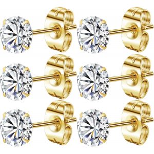 6 Paires Boucle D'oreille Femme Homme,Boucle D'oreille Acier Inoxydable,Hypoallergénique Boucles D'oreilles Plaquées Or 14k,Boucle D'oreille Argent Or En Zirconium.[X1221] - Neuf