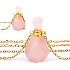 Kal-Collier De Bouteille De Parfum Pendentif De Bouteille De Parfum En Cristal Collier Diffuseur D'huile Flacon De Pierres Précieuses Pendentifs En Quartz Rose Naturel Pour Noël La Sain - Neuf