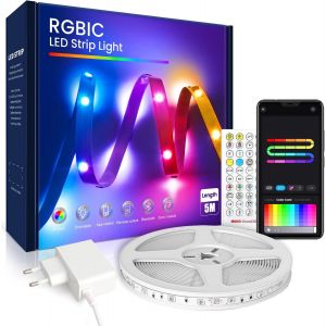 Ruban Led 5m, Bande Led 5050 Rgbic Pour Led Chambre, Avec T&eacute;l&eacute;commande 40 Touches Et Contr&ocirc;le Via App Bluetooth, Id&eacute;al Pour No&euml;l, Mariage, F&ecirc;te Et Chambre (5m*1)[Rub9220087] - Neuf