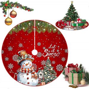 Jupe de sapin de No&euml;l rouge 90 cm, tapis de sapin en peluche, couvre-pied de sapin, jupe de sapin pour les f&ecirc;tes de No&euml;l et du Nouvel An (Bonhomme de neige) - Neuf