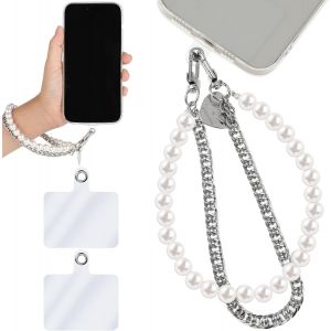 KAL-Sangle De Téléphone Mains Libres En Métal Perlé Anti-Perte ¿ Cordon De Téléphone Amovible Avec 2 Coussinets En Pvc Pour Portefeuille, Porte-Clés, Appareil Photo, Sac À Main, Accessoires - Neuf
