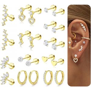 Kal-11 Paires Boucles D'oreilles Femme Or/Argent Piercing Oreille Acier Inoxydable Creoles Cartilage Conch Tragus Helix Piercing - Neuf