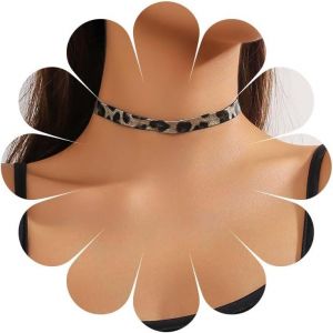 Kal-Collier Tour De Cou En Cuir Boho Collier Imprim&eacute; Animalier Marron Collier Imprim&eacute; L&eacute;opard Vintage Collier Collier En Cuir Fin Ajustable Bijoux Pour Femmes(Marron 1) - Neuf