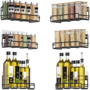 Cauc-Lot De 6 &Eacute;tag&egrave;res &Agrave; &Eacute;pices Murale, Porte-&Eacute;pices Murale Pour Pots D'&eacute;pices Et Assaisonnements, Rangement D'&eacute;pices Suspendu Avec Adh&eacute;sif Et Vis Pour Cuisine Et Placard Int&eacute;rieur (Noir) - Neuf