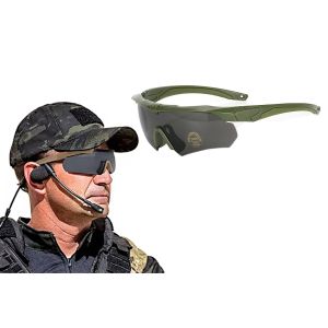 Lunettes De Tir Tactiques Avec 3 Verres Interchangeables - Vert Arm&eacute;e - Neuf